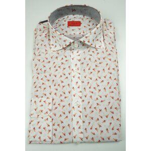 Isaia Napoli White Merlot Orange Man Long Sleeve Linen Shirt 15.5/39 NEW
